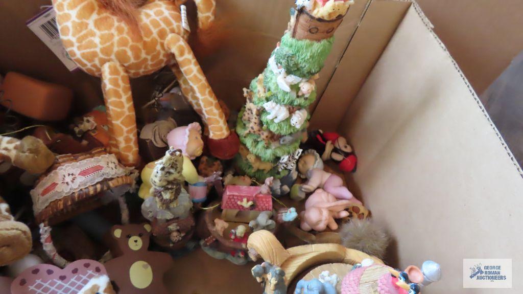 Noah's Ark music box, figurines, giraffe, decorative bird, pens, paper,...and magazines