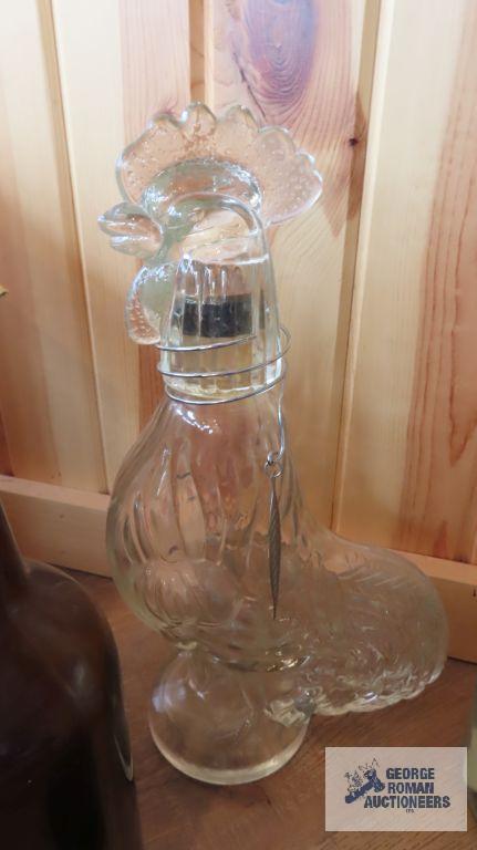 Glass rooster bottle, Ball mason jar, Tyrian bottle,...insulator, etc