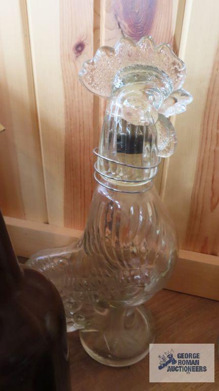 Glass rooster bottle, Ball mason jar, Tyrian bottle,...insulator, etc