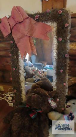 Decorative mirror, Teddy bears, including Steelers, Coca Cola, Snuggle