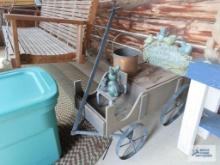 Wood wagon, outdoor bird decoration and rabbits