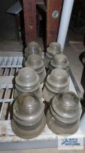 Eight clear glass insulators