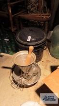 Two Granite ware canners, aluminum strainers and etc