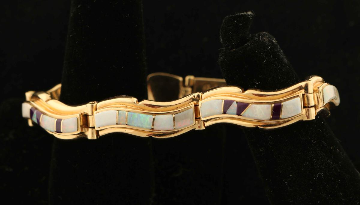 Calvin Begay 14K Gold Opal, Mother of Pearl &