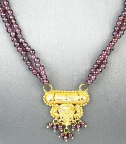 Fine Quality 22K Gold Garnet Necklace