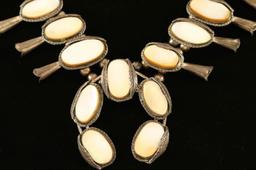 Unusual Mother of Pearl Squash Blossom Necklace