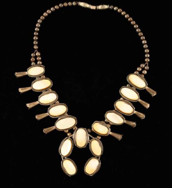 Unusual Mother of Pearl Squash Blossom Necklace