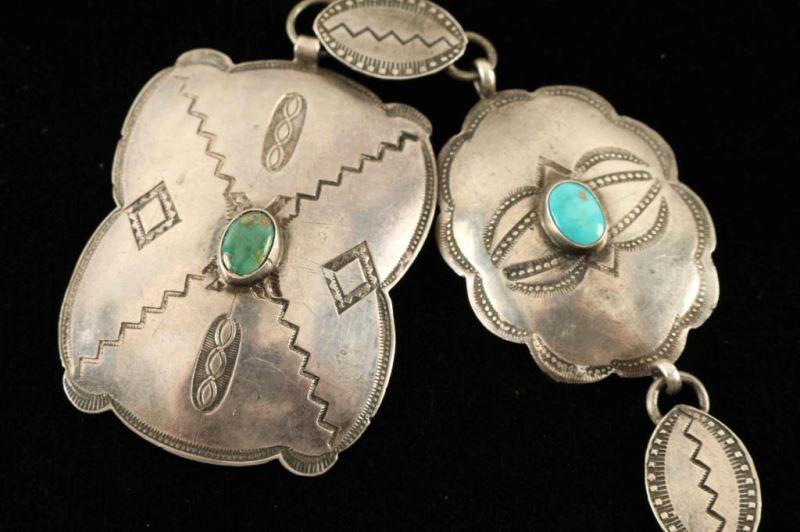 Navajo Turquoise & Silver Plate Concho Belt