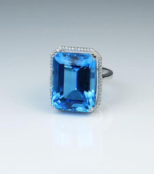 Magnificent Emerald Cut Swiss Blue Topaz & Diamond