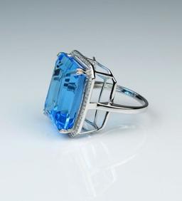 Magnificent Emerald Cut Swiss Blue Topaz & Diamond