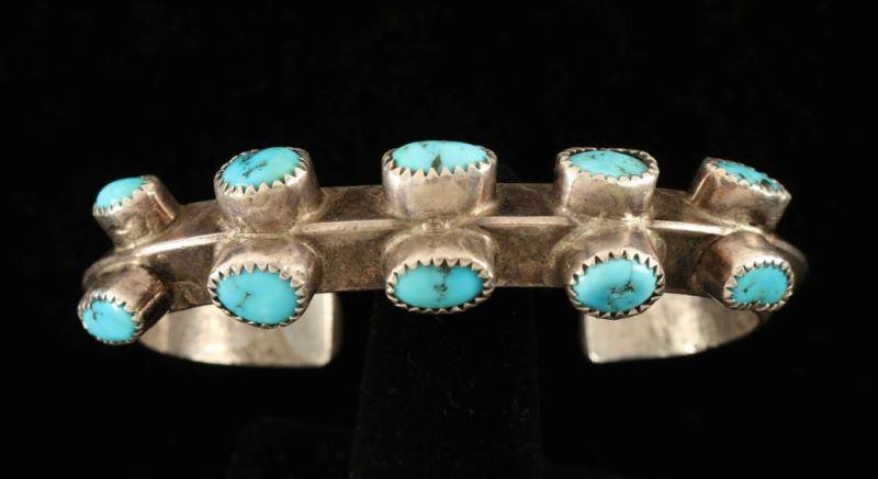 Antique Sterling Silver Navajo Turquoise Cuff