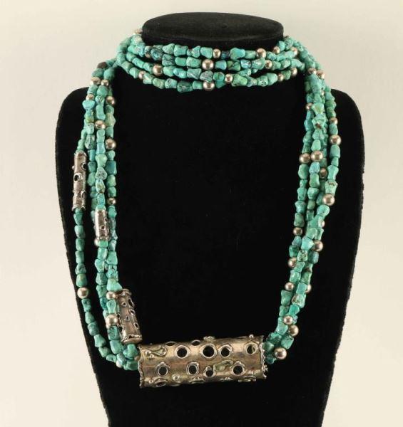 Vintage 4 Strand Turquoise & Silver Necklace