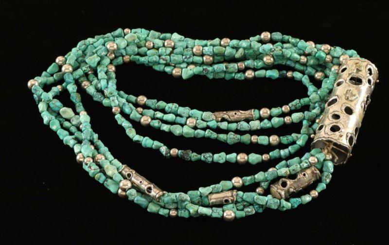 Vintage 4 Strand Turquoise & Silver Necklace