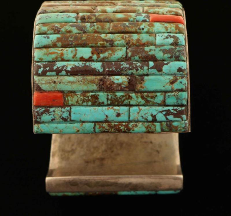 Inlaid Turquoise & Coral Cuff