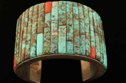 Inlaid Turquoise & Coral Cuff