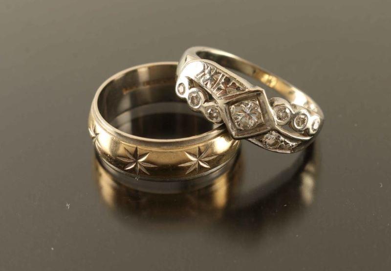 Diamond & Gold Ring & Gold Band