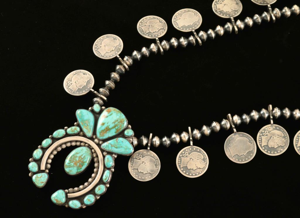 Navajo Vintage Quarter & Turquoise Squash Blossom