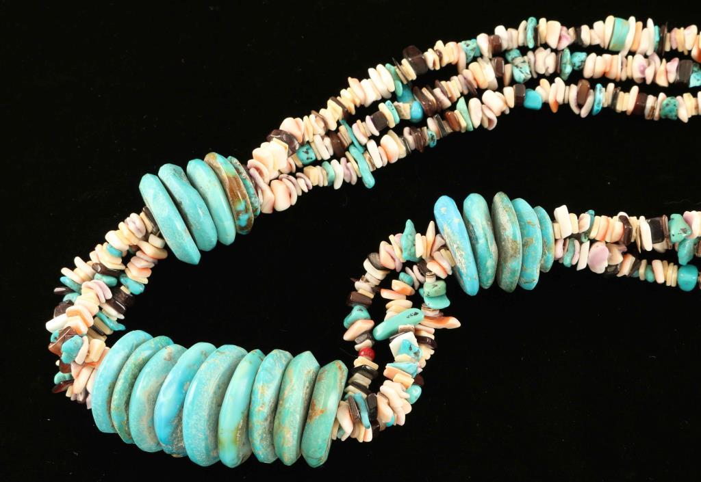 Large Disk Turquoise Necklace with Heishi