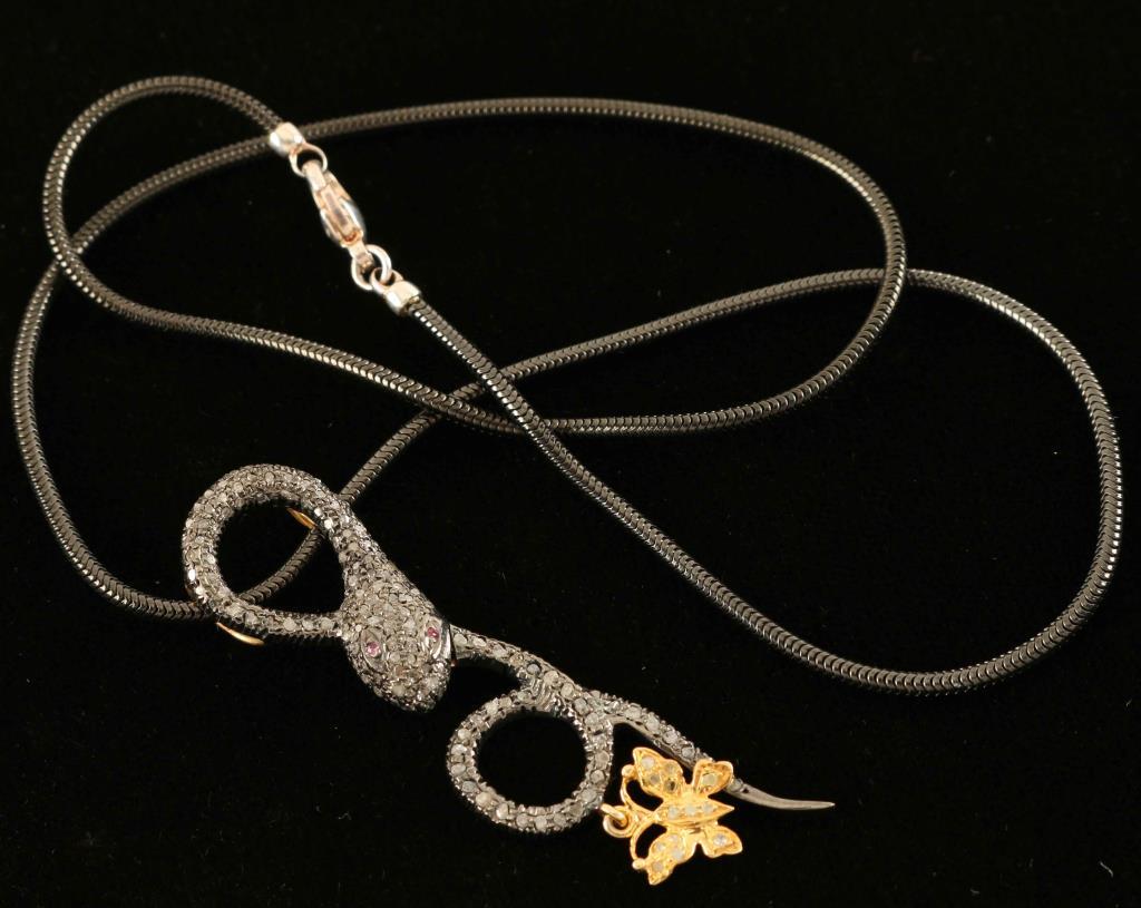 Diamond, Sterling & Gold Snake Necklace