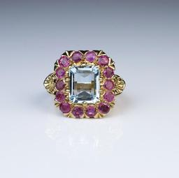 Amazing Aquamarine & Burmese Color Ruby Ring