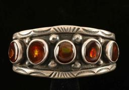 Fire Opal & Sterling Silver Cuff