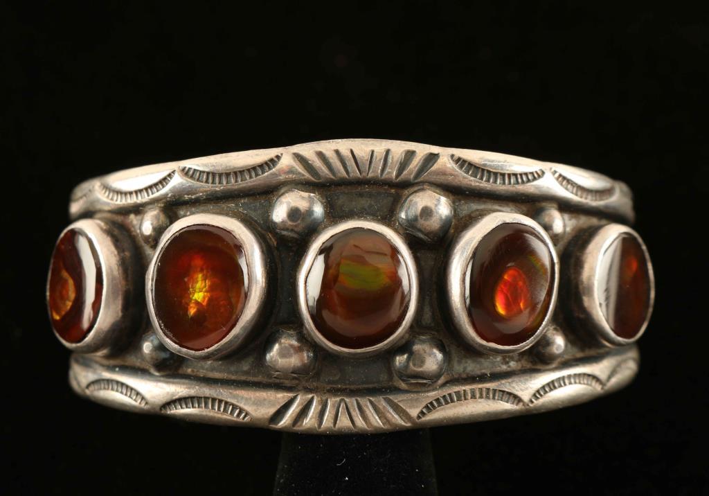 Fire Opal & Sterling Silver Cuff