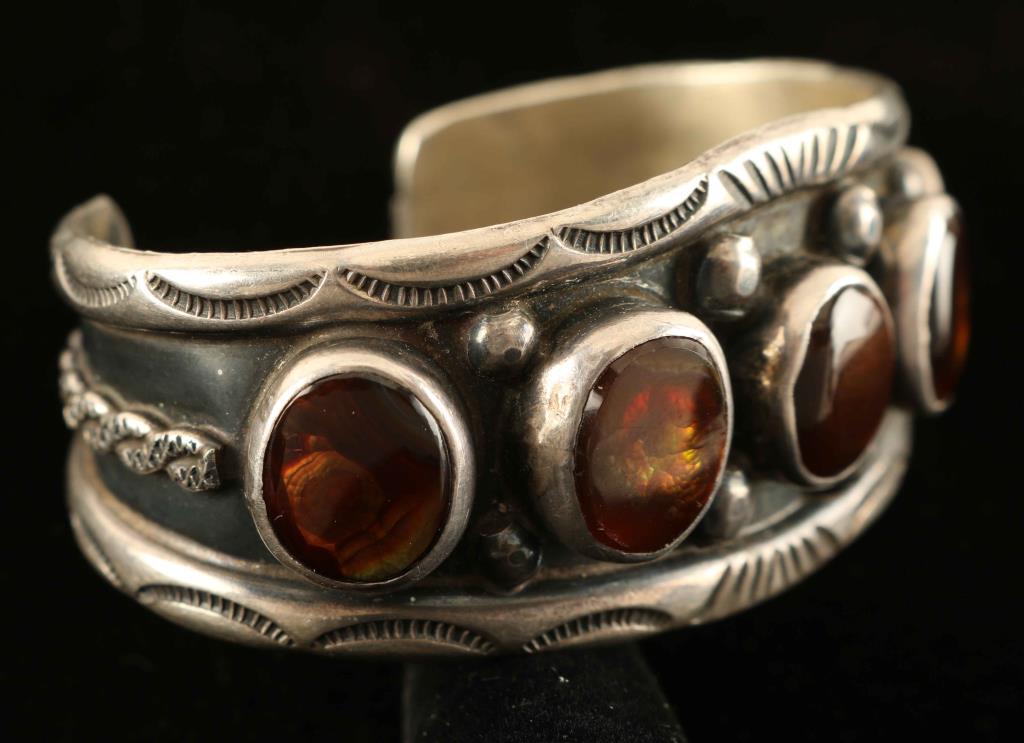 Fire Opal & Sterling Silver Cuff