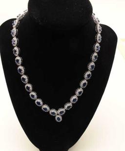 High quality sapphire and diamond necklace in 14 k white