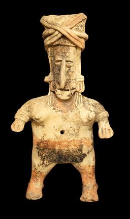 11" x 5 1/2" West Mexico Jalisco Female Figure with ornate head dress.