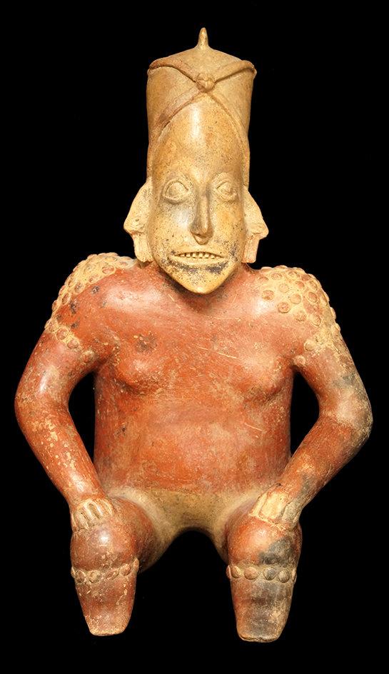 Impressively large 19 3/4" Tall x 12" Wide San Sebastian Red Style Seated Jalisco figure.