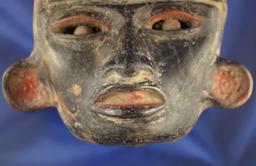 3" x 4 1/4" Remojadas Ceramic Mask from Vera Cruz area, Mexico. Red and black paint.