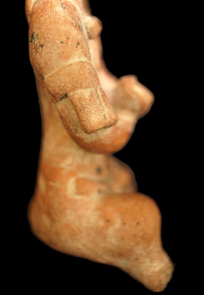 4 1/4"  x 2 3/8" PreColumbian Seated Figure w/cup. Nice detail - arm bands, necklace, ear spools.