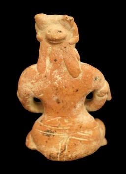 4 1/4"  x 2 3/8" PreColumbian Seated Figure w/cup. Nice detail - arm bands, necklace, ear spools.