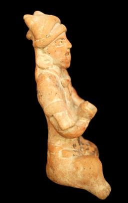 4 1/4"  x 2 3/8" PreColumbian Seated Figure w/cup. Nice detail - arm bands, necklace, ear spools.