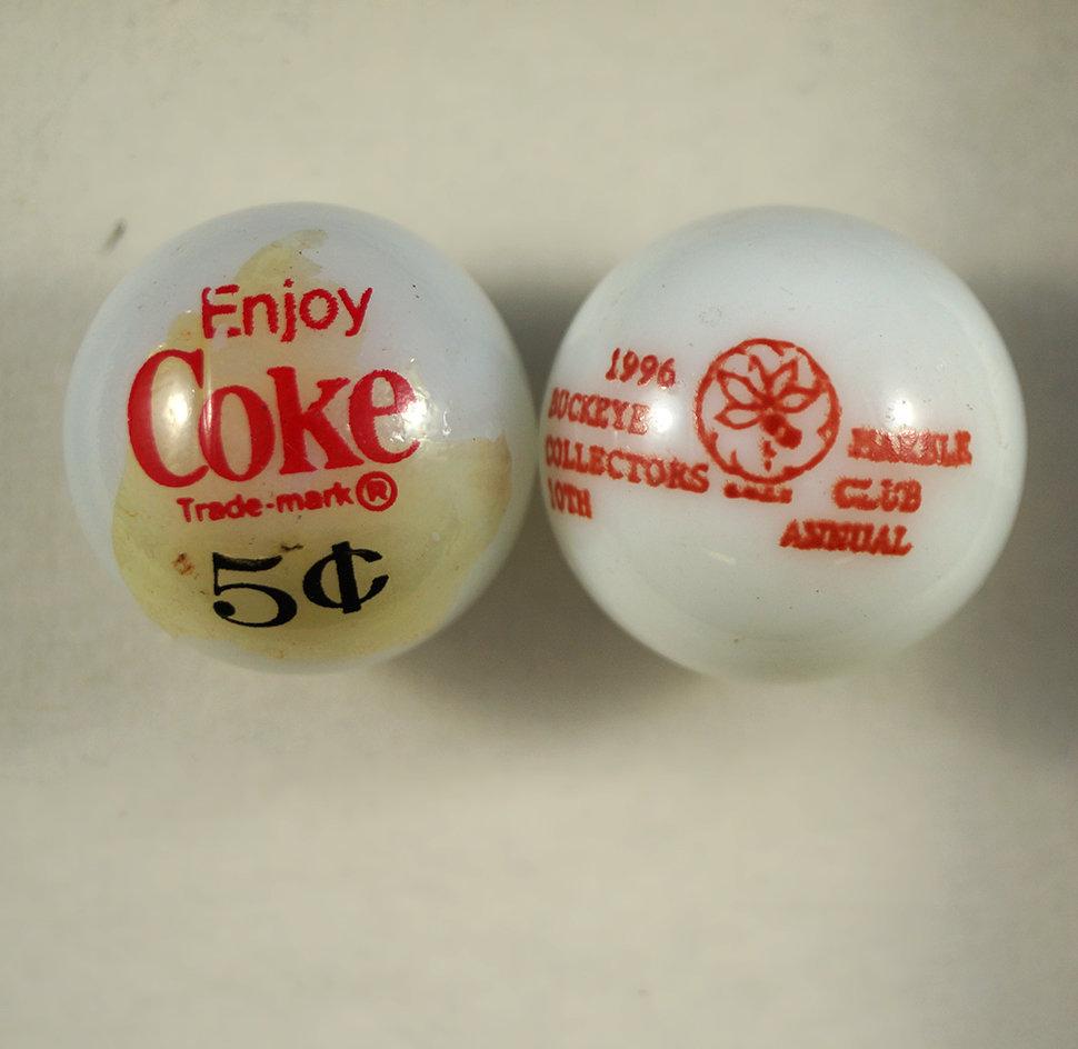 2 1" Buckeye Marble Collectors Club #10 1996 & Coke Marble. G: 9.8.