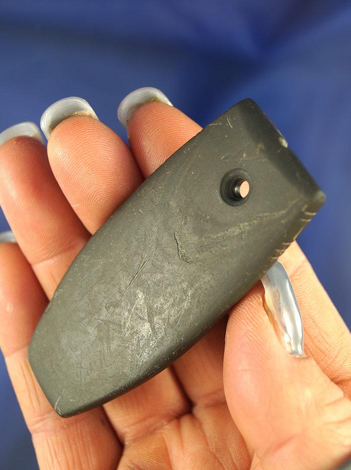 Anciently salvaged 3" Drilled Slate Pendant found in Trigg Co., Kentucky.