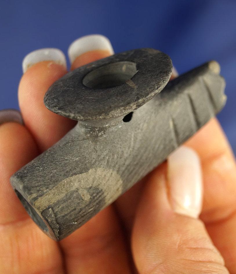 Nicely styled 2 1/2" Long Stone Platform Pipe found in Ohio. Bowl has been tightly reattached.