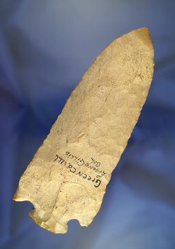 Large! 6 1/8" Archaic Cornernotch Knife found in Greene Co., Illinois. Ex. Eugene Gillis Collection.