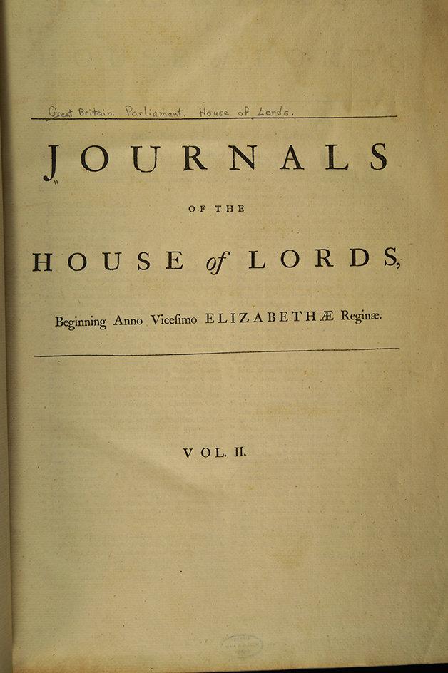 Antique Book: Journal of the House of Lords, Vol. II,  Covering the period of AD 1578-1614