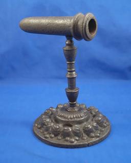 Goffering iron, single, English, elegant standard and decorative cast base, Ht 8", barrel 6" long