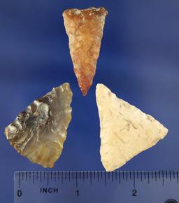 Set of 3 triangular Arrowheads found near the Snake River, Washington. Largest is 1 1/2".