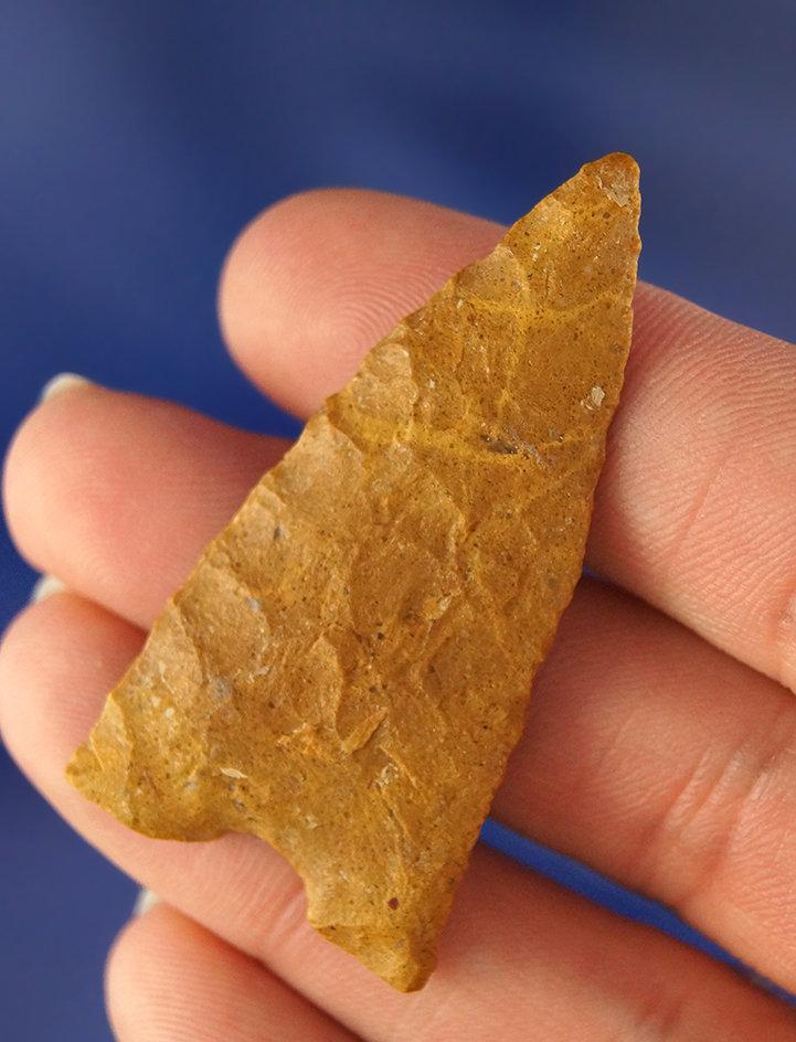 Nicely styled 2" Arrowhead with good flaking. Found in Las Animas Co., Colorado by Joella and Robert