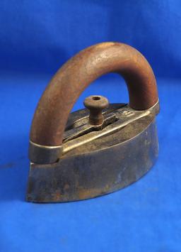 Sad iron, detachable wooden handle, "C", Ht 4 1/2", 6 1/2" long