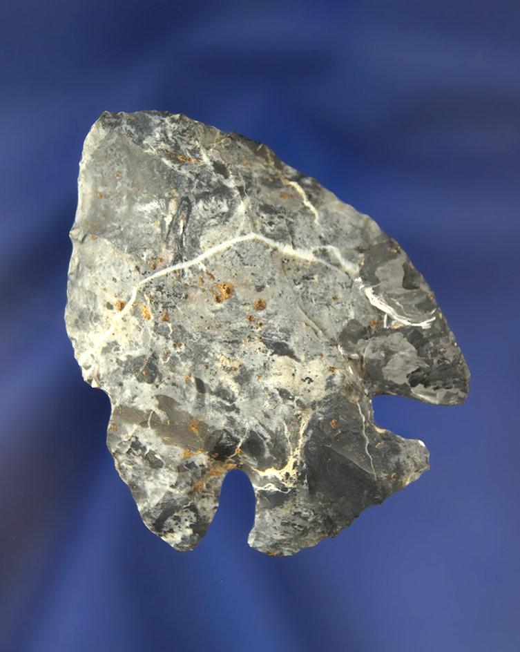 2 1/4" Coshocton Flint Pentagonal with restoration to one ear. Found near Indian Creek, Ohio.