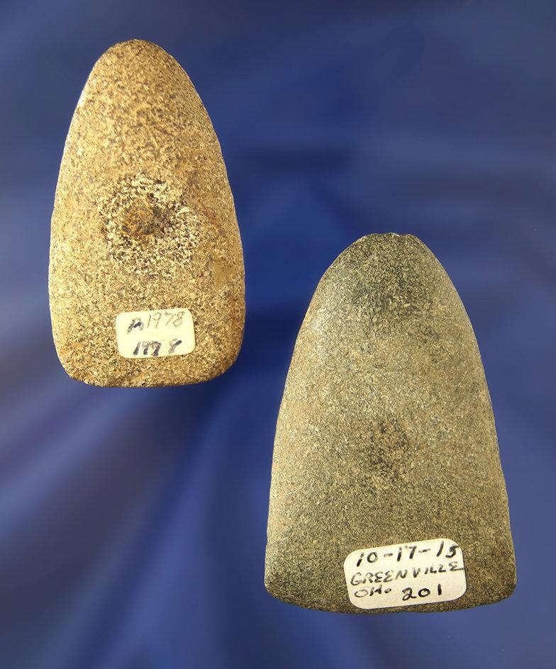 Pair of miniature Hardstone Celts found in Darke Co., Ohio, largest is 2 1/2".