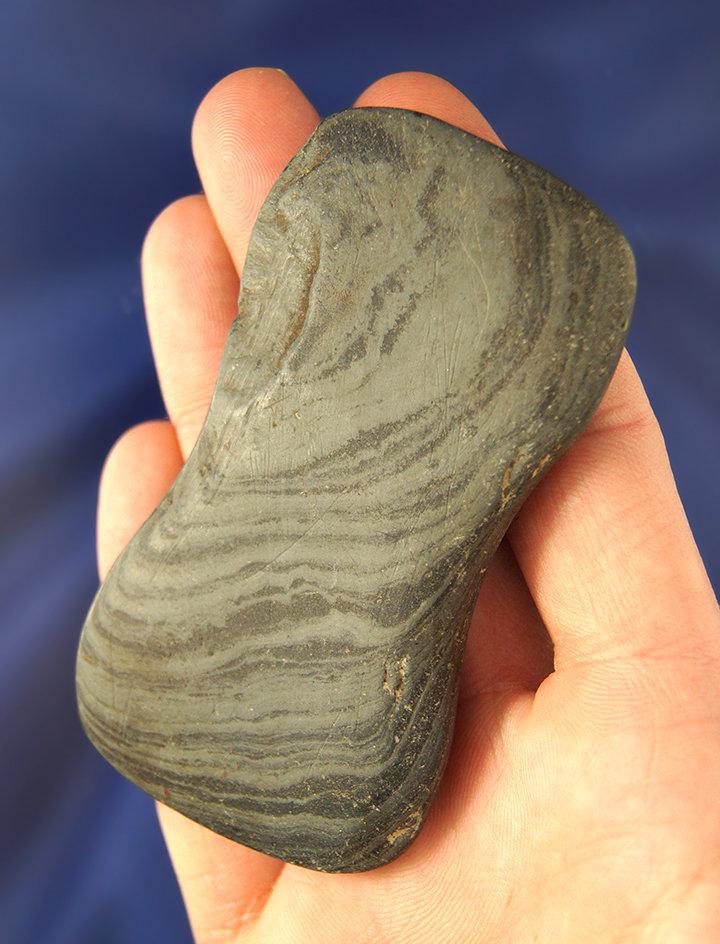 3 1/8" Biconcave undrilled Gorget made from Banded slate found in Darke Co., Ohio.