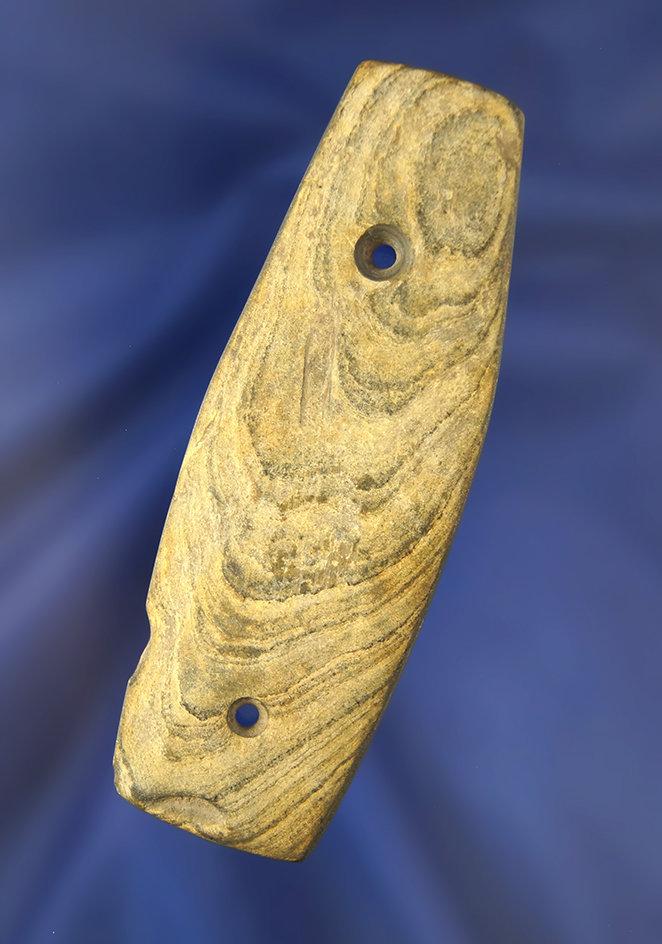 Nicely weathered 3 13/16" Banded Slate Gorget found in Darke Co., Ohio.