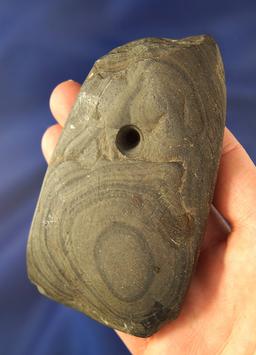 3 7/8" Banded Slate Pendant found in Darke Co., Ohio.