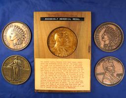 4 Large Coin Replicas 2 – 1877 Indian Cents, 1909-S VDB and 1916 Standing Liberty Quarter.