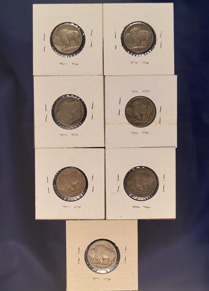 1913 Type I, 1913 Type II, 1915, 1916-S, 1917, 120-D and 1923-S Buffalo Nickels G-F